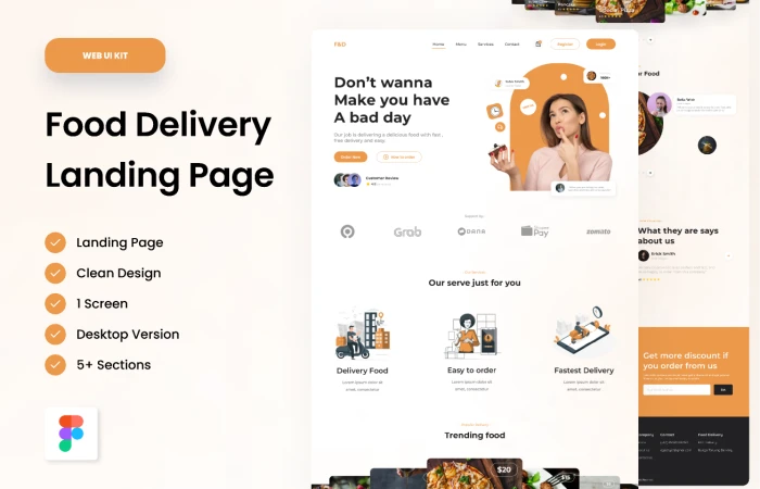 UI KIT Food Delivery - Landing Page  - Free Figma Template