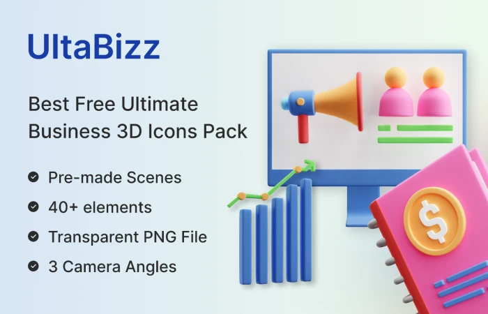 UltaBizz  Best Free Ultimate Business 3D Icons Pack  - Free Figma Template