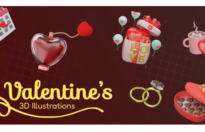 Valentine's 3D pack illustration  - Free Figma Template