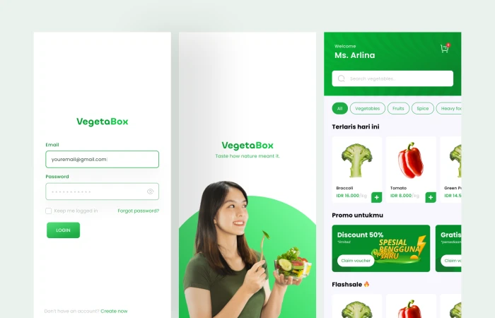 VegetaBox - Vegetables Shop & Grocery App  - Free Figma Template