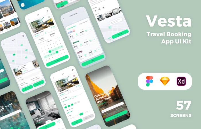 Vesta Travel Booking App UI Kit  - Free Figma Template