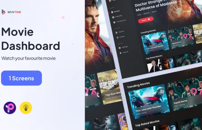 Web Design Movie Dashboard  - Free Figma Template