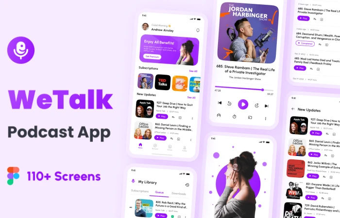 WeTalk - Podcast App UI Kit  - Free Figma Template