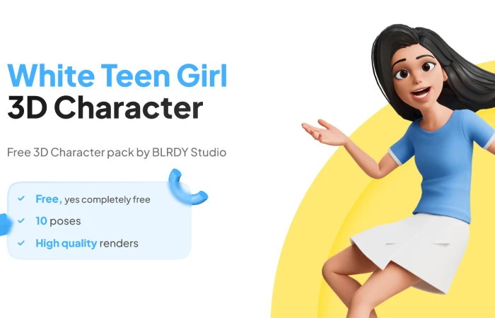 White Teen Girl 3D Character  - Free Figma Template