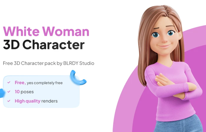 White Woman Girl 3D Character  - Free Figma Template