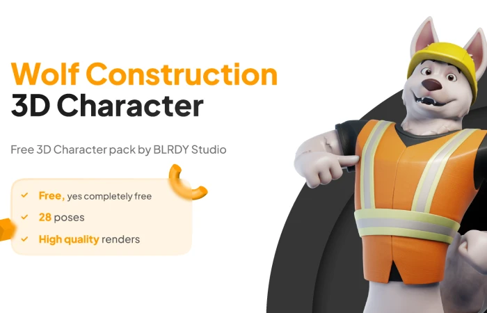 Wolf Construction 3D Character  - Free Figma Template