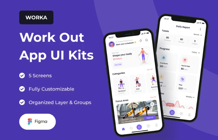 Worka - Workout App UI Kit  - Free Figma Template