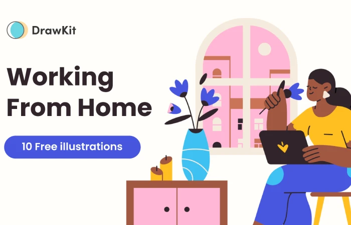 Working from home Illustrations | DrawKit  - Free Figma Template