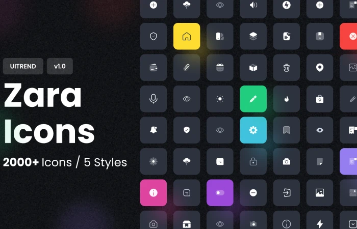 Zara Icons Pack 2000+ Icons & 5+ Styles  - Free Figma Template