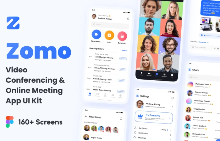 Zomo - Video Conferencing & Online Meeting App UI Kit  - Free Figma Template