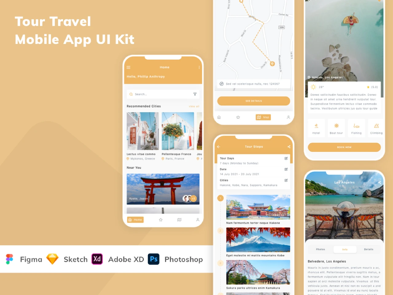Tour Travel Mobile App UI Kit for Figma and Adobe XD