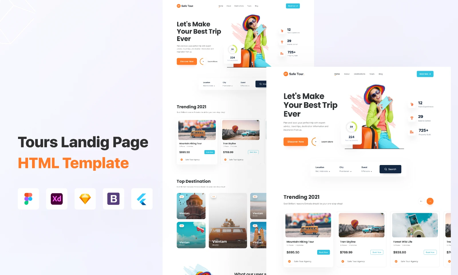 Tours & Adventures Landing Page for Figma and Adobe XD