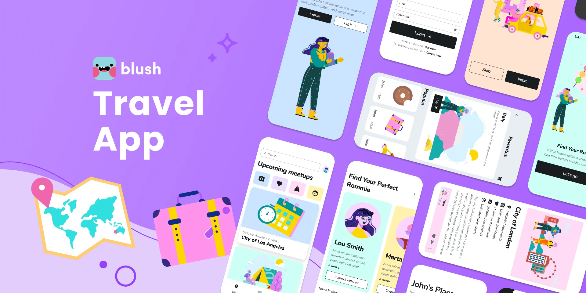 Travel App Template with Nomads Illustrations for Figma and Adobe XD