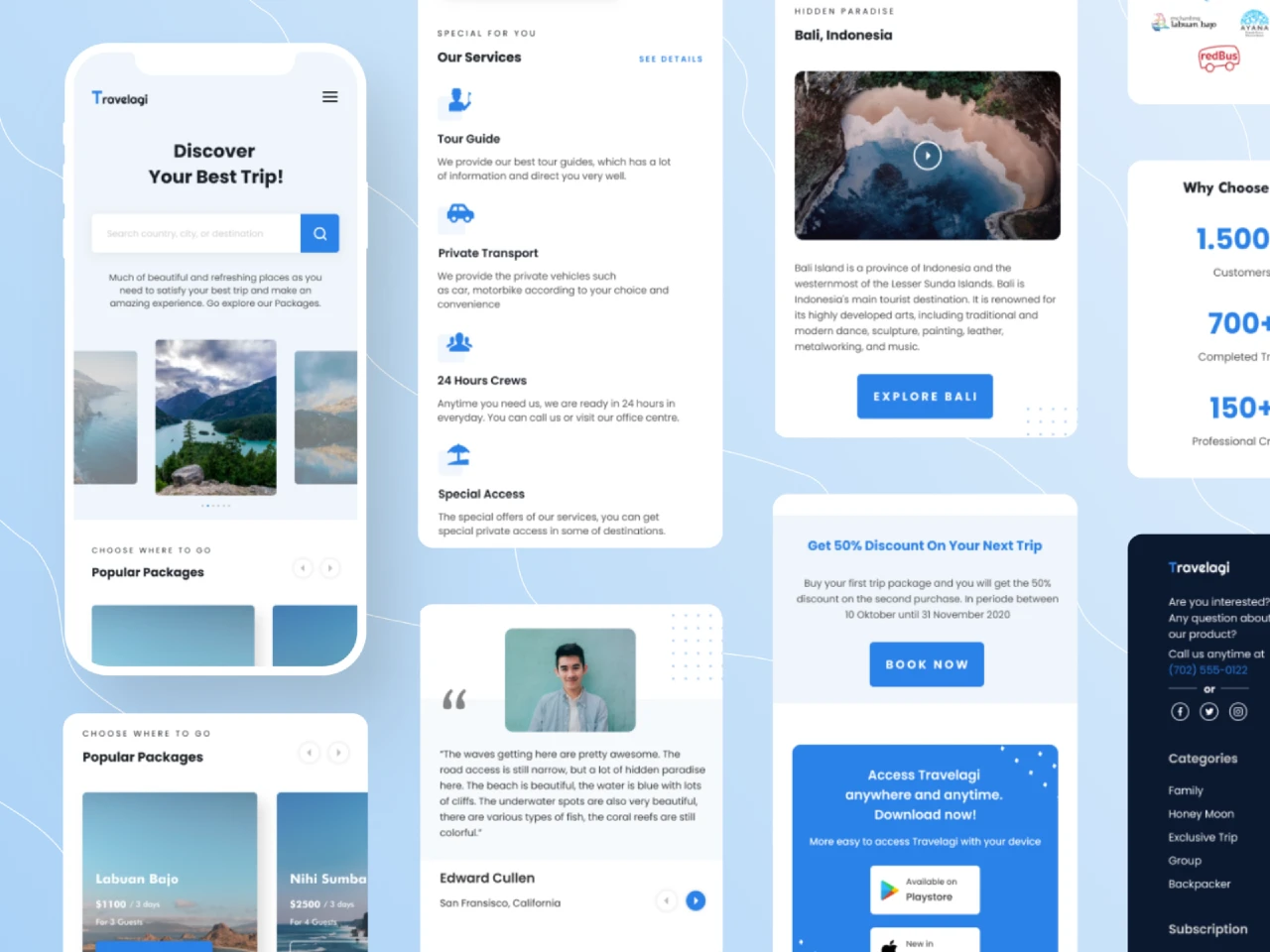 Travelagi - Travel Apps Landing Page Mobile for Figma and Adobe XD
