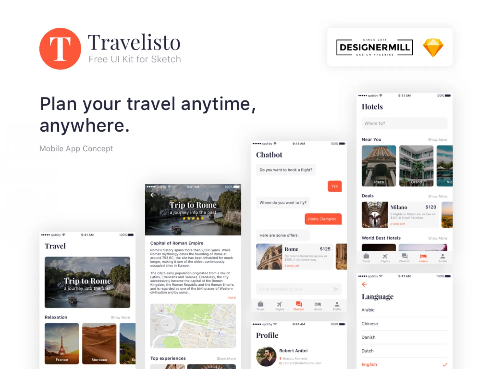 Travelisto App Design UI Kit  - Free Figma Template