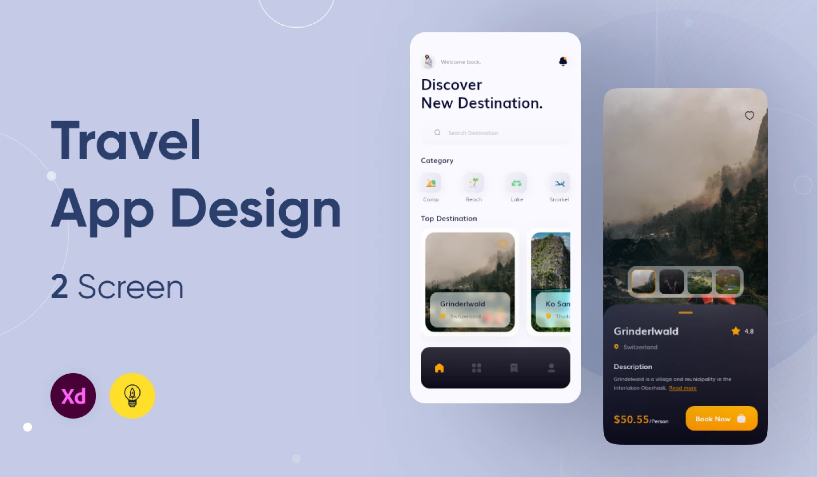 Travelling Mobile App Design for Figma and Adobe XD