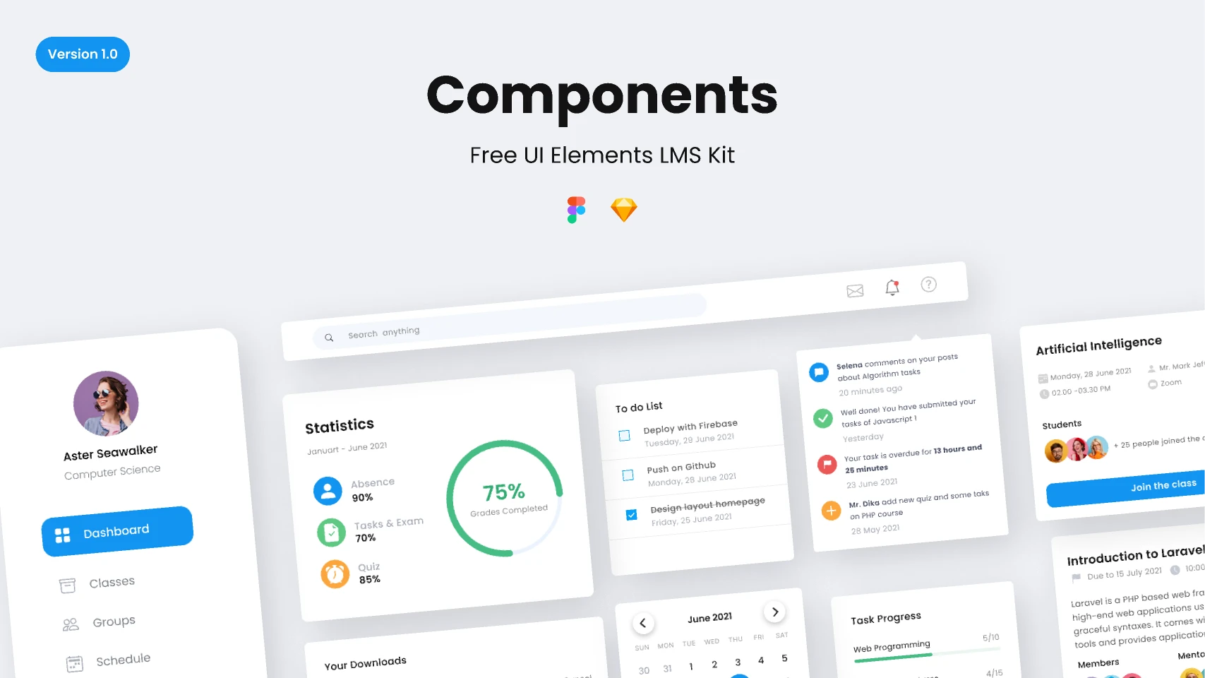 UI Elements Learning Management System (LMS) for Figma and Adobe XD