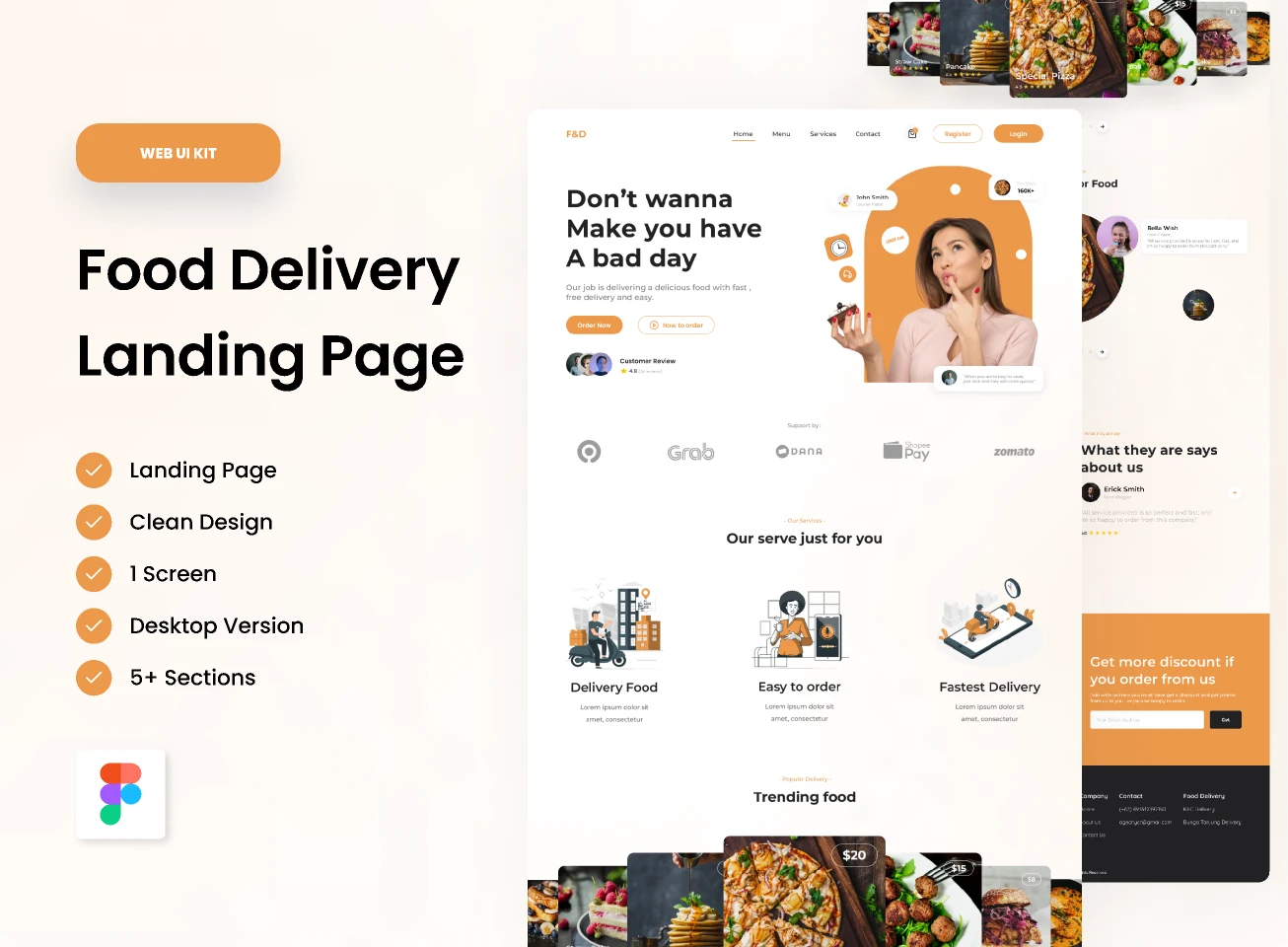 UI KIT Food Delivery - Landing Page for Figma and Adobe XD