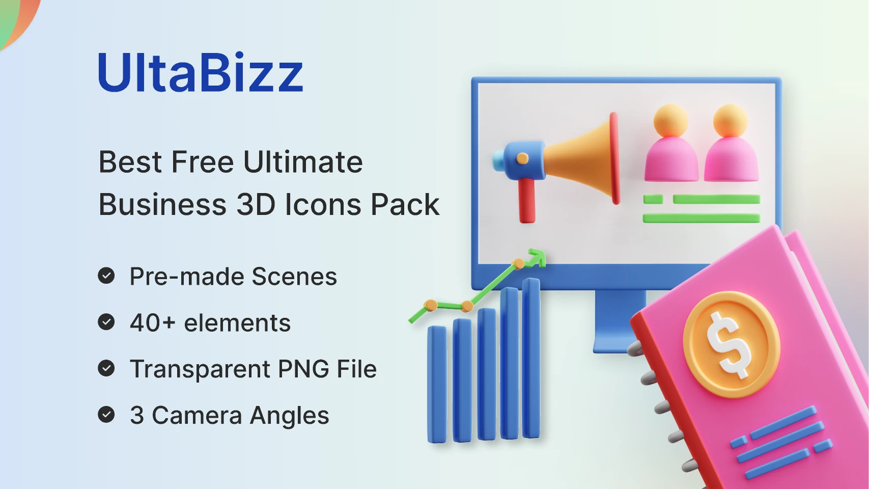 UltaBizz  Best Free Ultimate Business 3D Icons Pack for Figma and Adobe XD