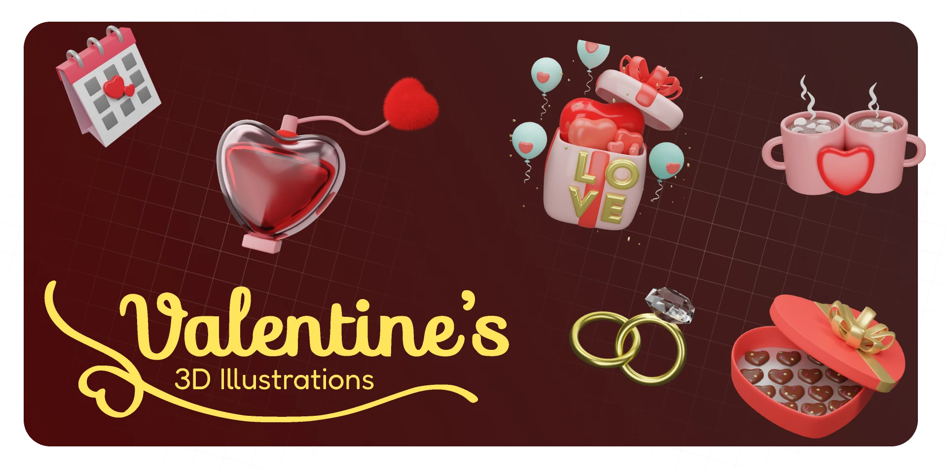 Valentine's 3D pack illustration for Figma and Adobe XD