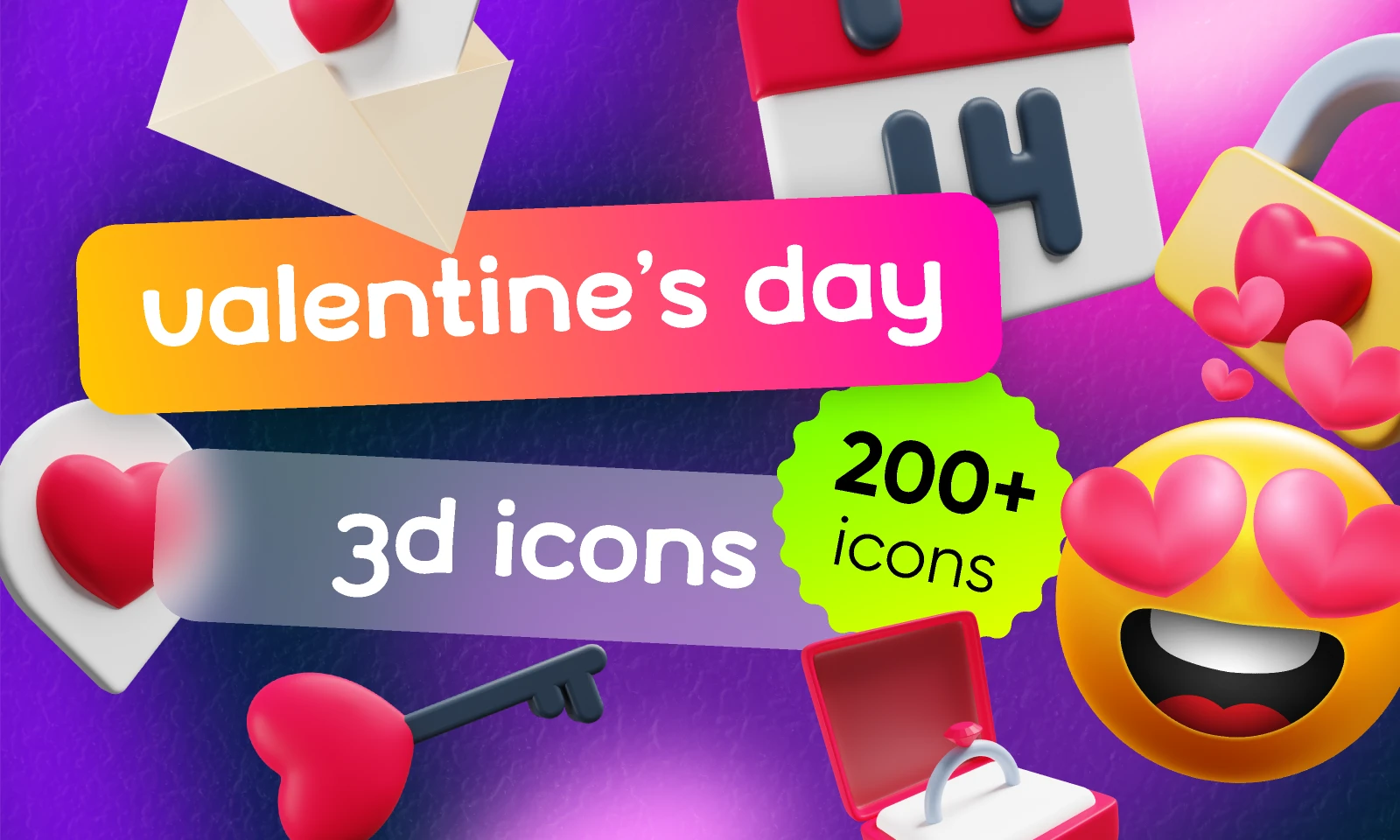 Valentine's day 3D icons FREE for Figma and Adobe XD