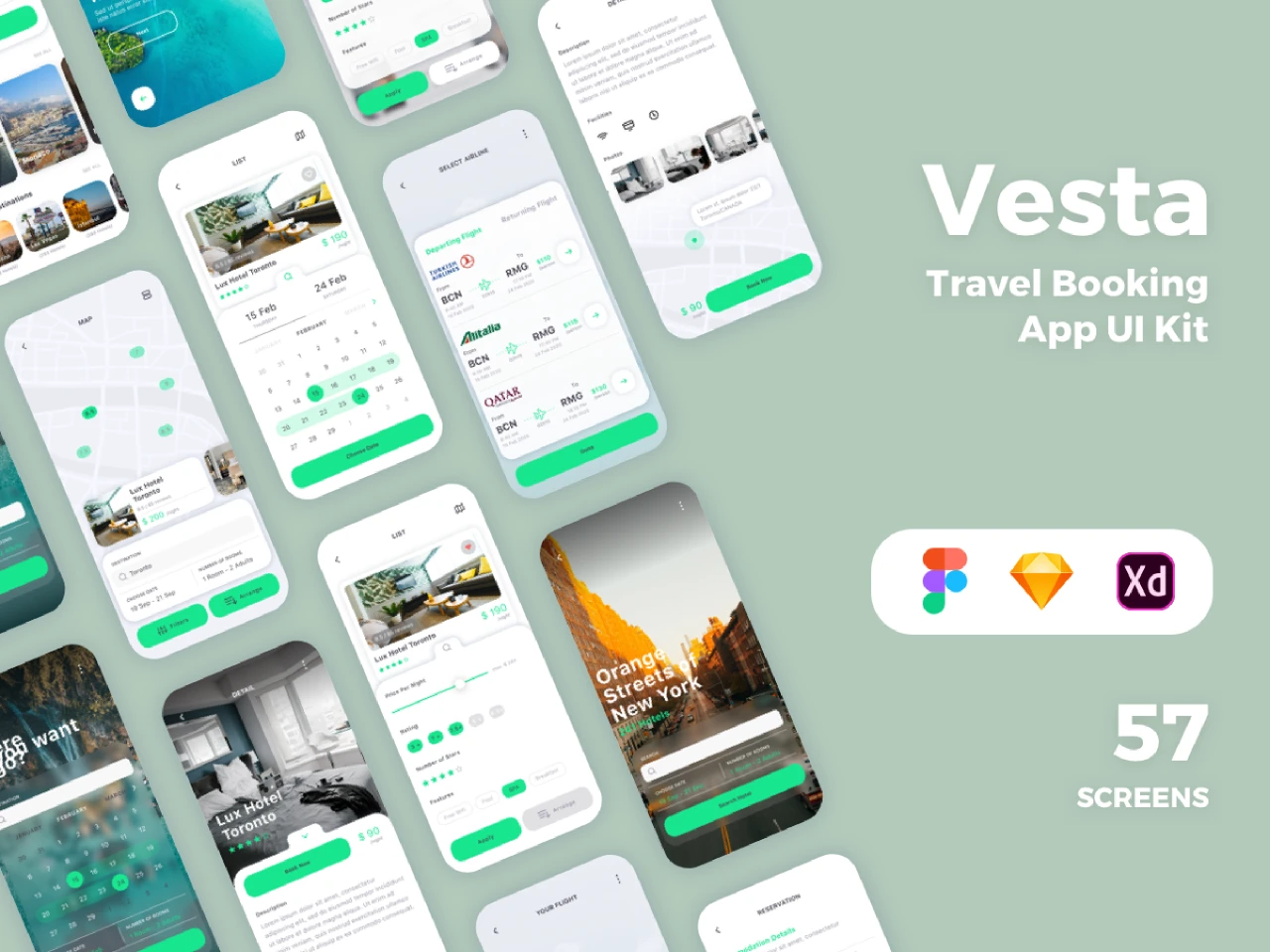 Vesta Travel Booking App UI Kit for Figma and Adobe XD