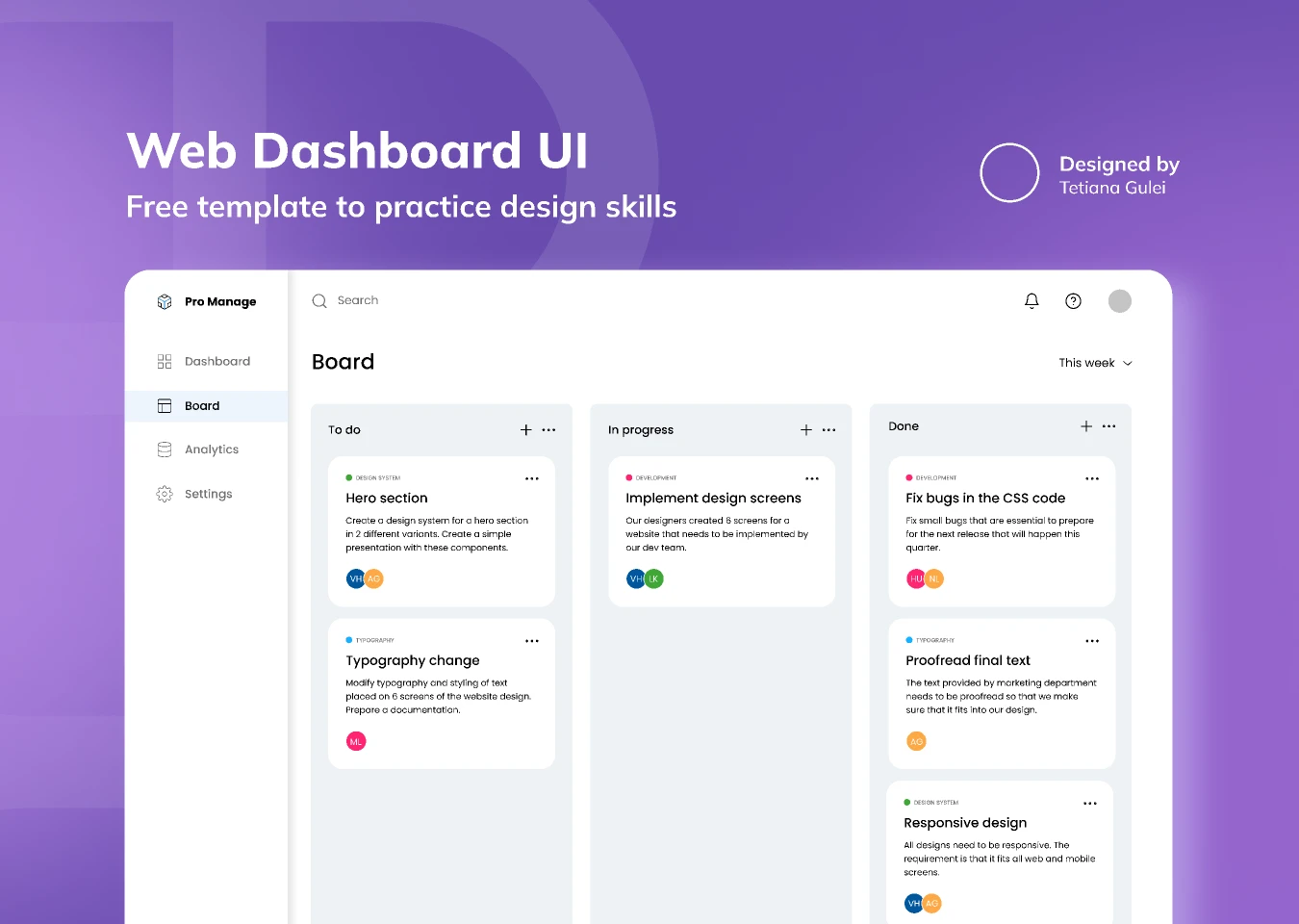 Web Dashboard UI - Task & Project Management for Figma and Adobe XD