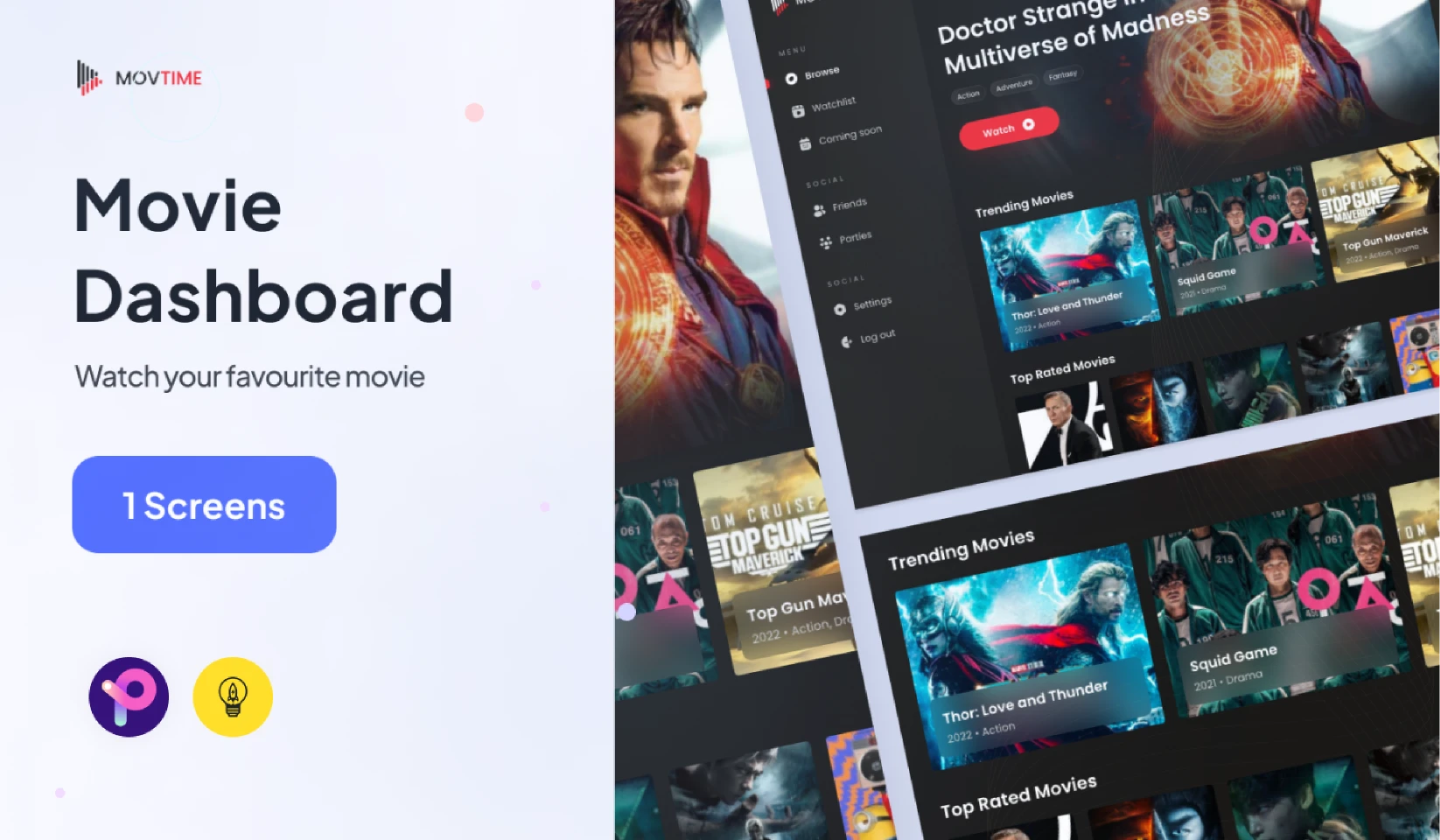 Web Design Movie Dashboard for Figma and Adobe XD