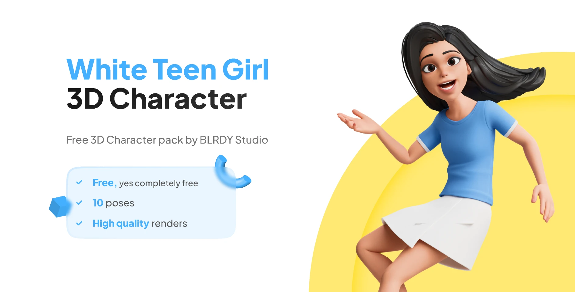 White Teen Girl 3D Character for Figma and Adobe XD