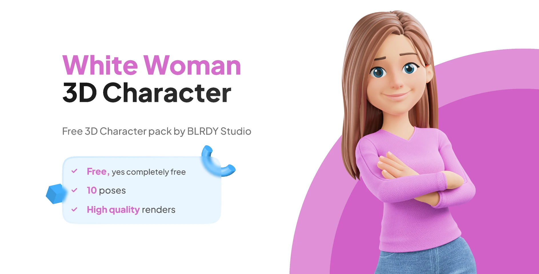 White Woman Girl 3D Character for Figma and Adobe XD