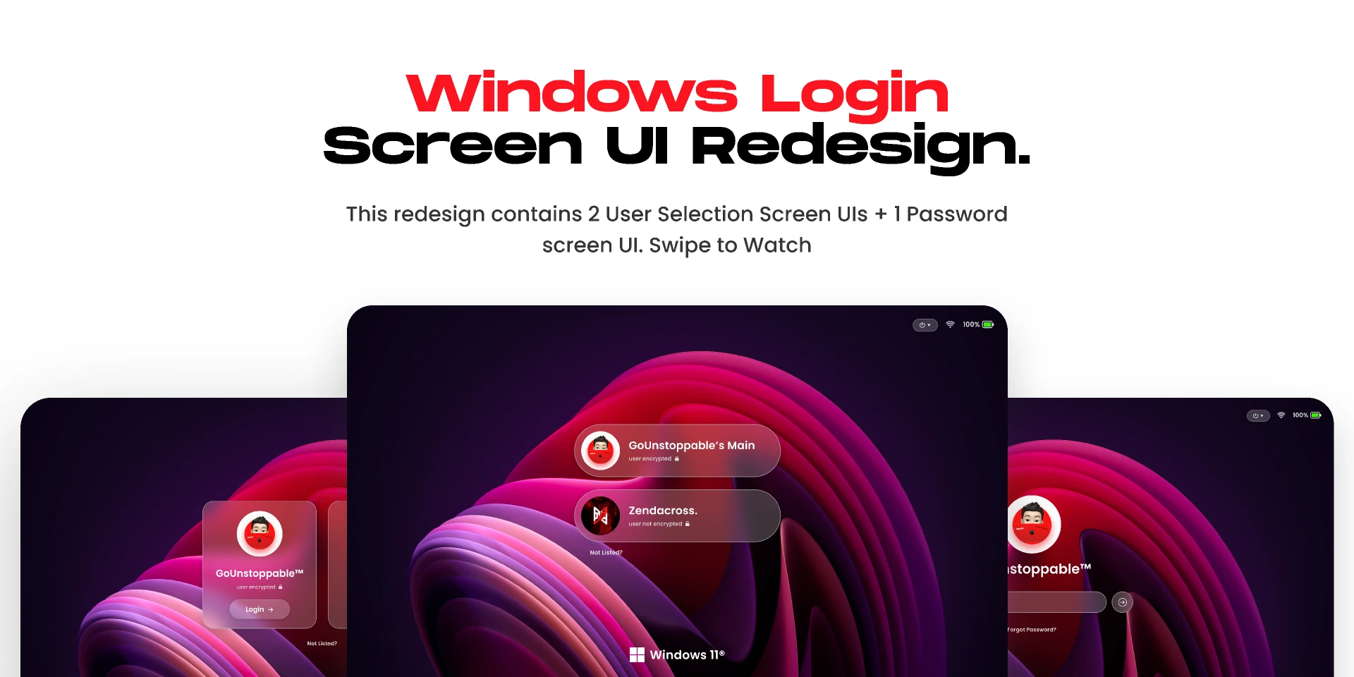 Windows Login Screen UI Redesign for Figma and Adobe XD