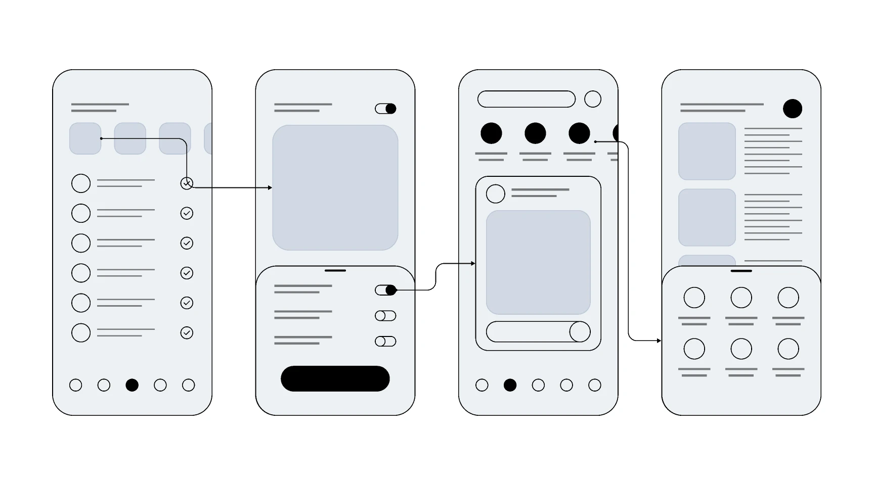 Wireframes for mobile UI design for Figma and Adobe XD