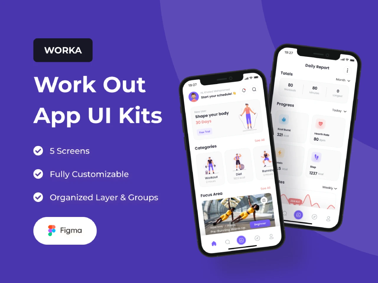 Worka - Workout App UI Kit for Figma and Adobe XD