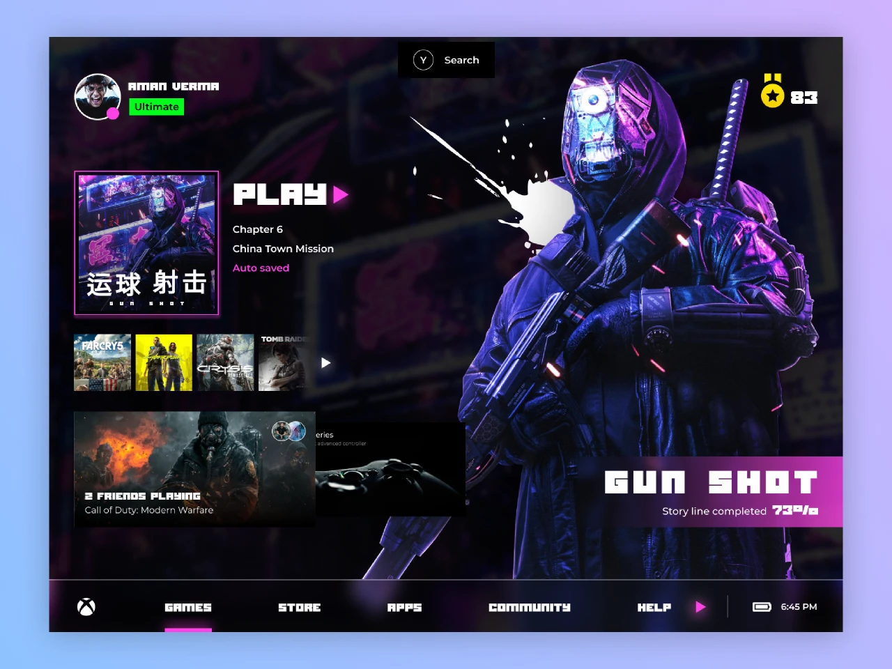 Xbox UI Concept for Figma and Adobe XD