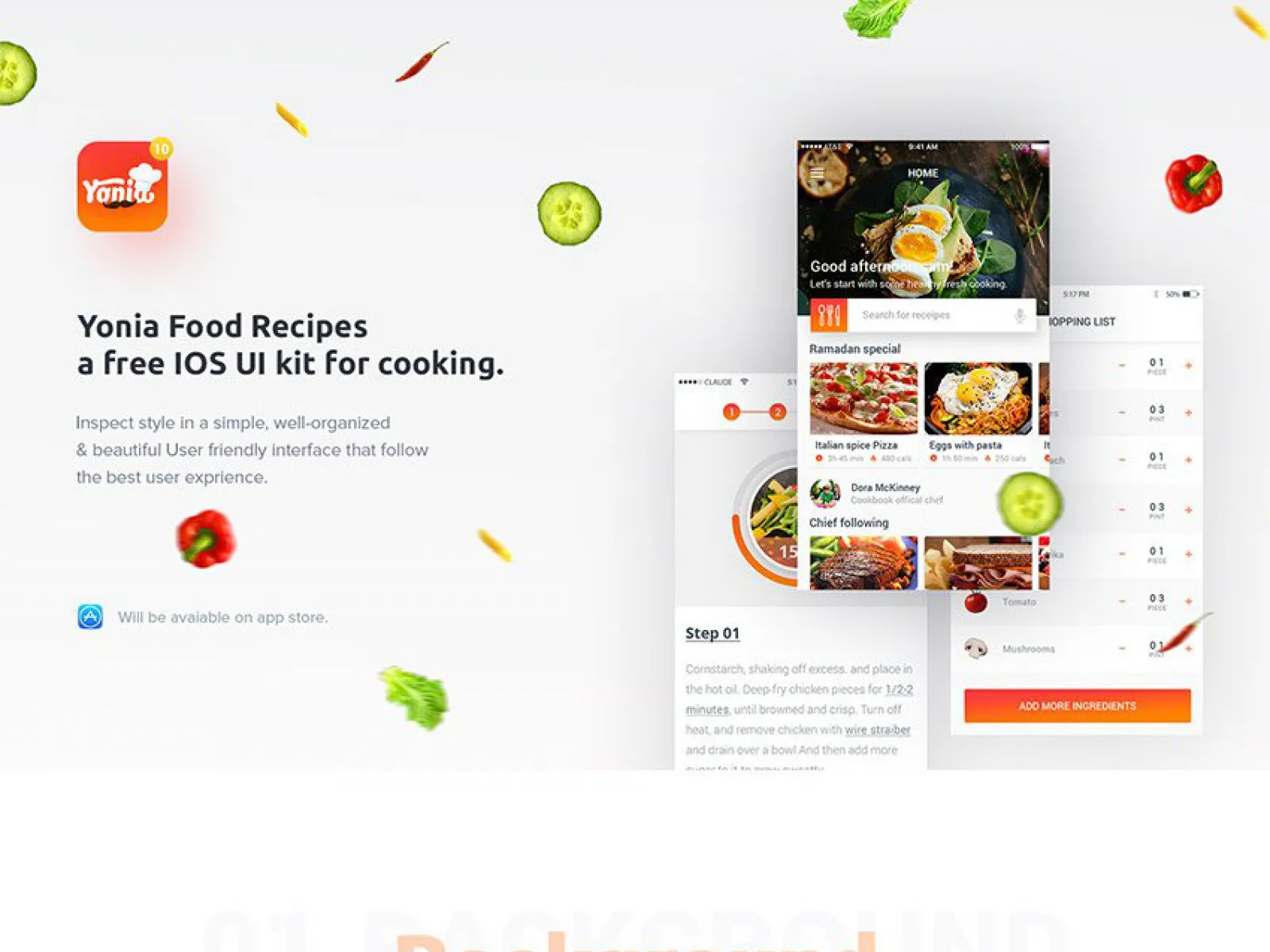Yonia Food Recipes iOS UI  - Free Figma Template