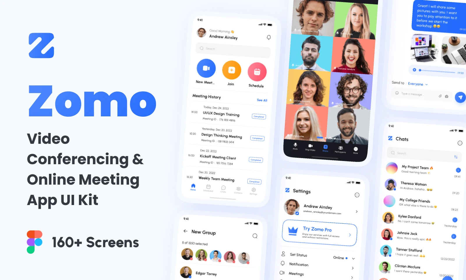 Zomo - Video Conferencing & Online Meeting App UI Kit for Figma and Adobe XD